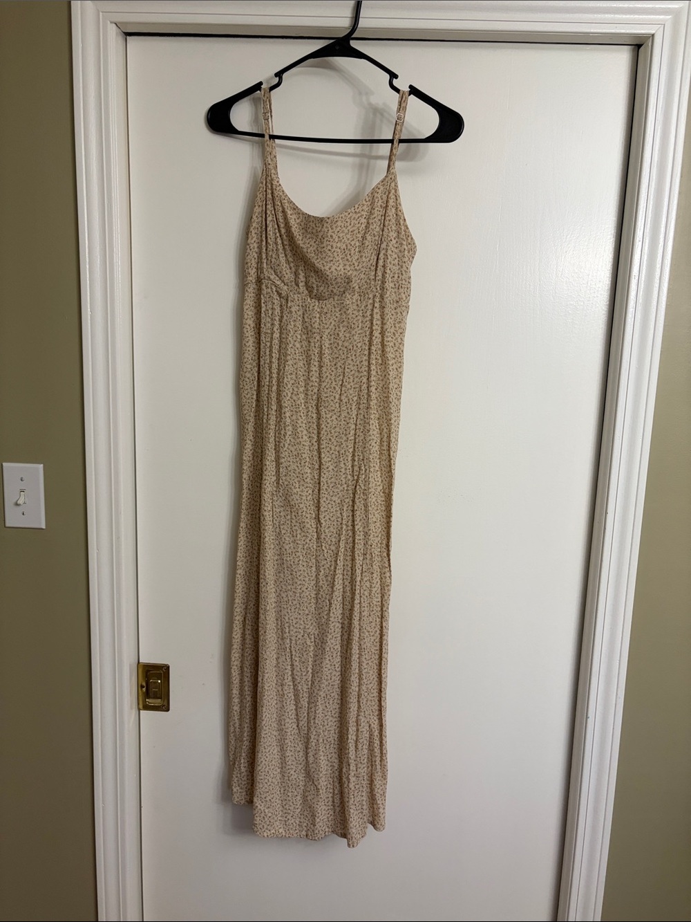 Brandy Melville Beige Micro-Print Spaghetti-Strap Maxi Dress